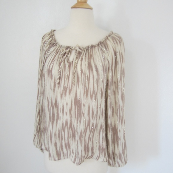 Parker Beaded Ikat Blouse Women's S Taupe - Picture 4 of 5